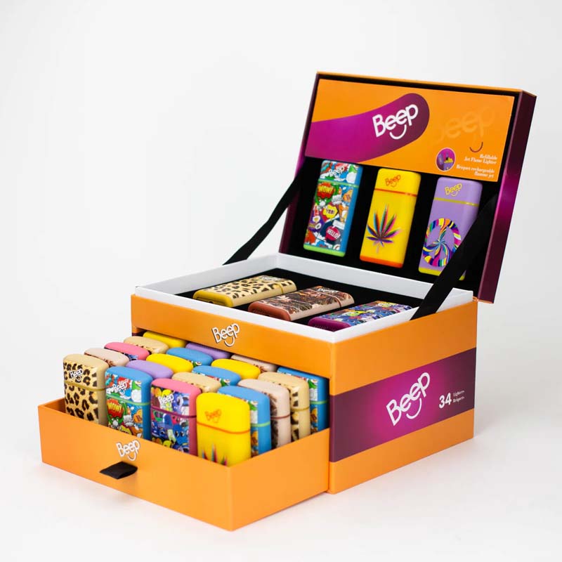 Beep | Refillable jet blue flame lighter Display of 34 [XLC218]